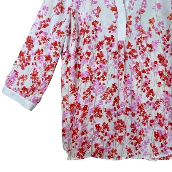 Talbots Pink and White Floral Women's Button up Blouse Large - Picture 6 of 13